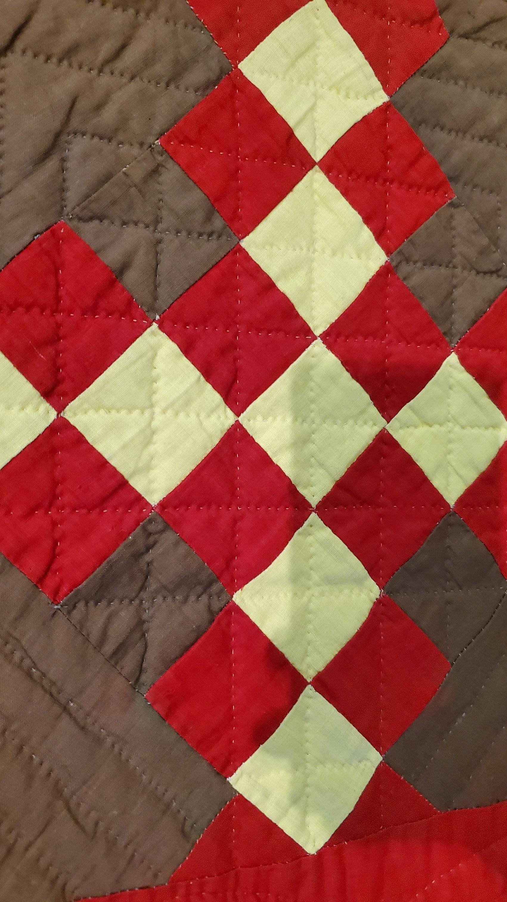 Hand-Crafted 19thc Triple Irish Chain Quilt from Pennsylvania