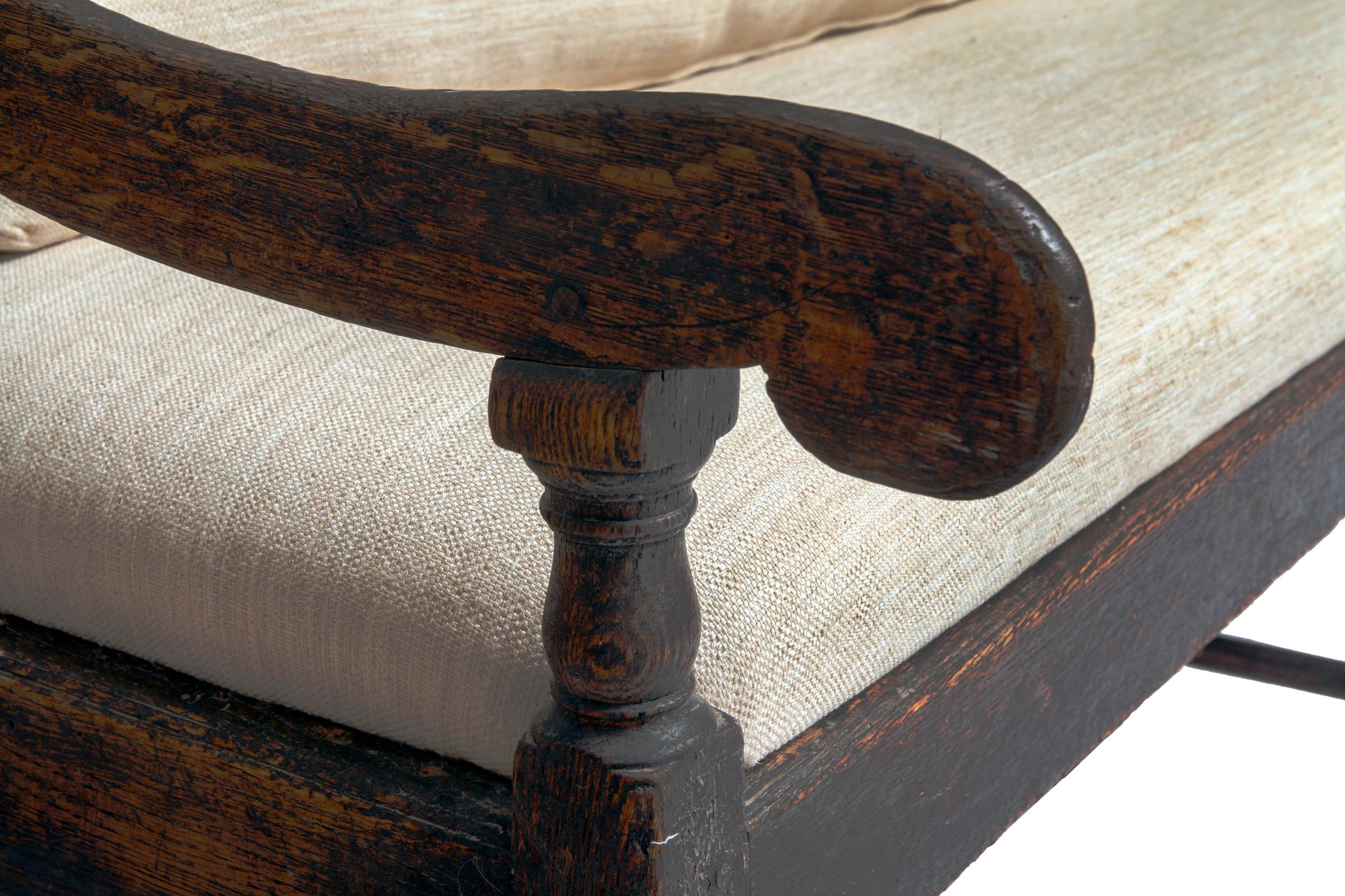 19thC Upholstered Mission Oak Church Pew For Sale 7