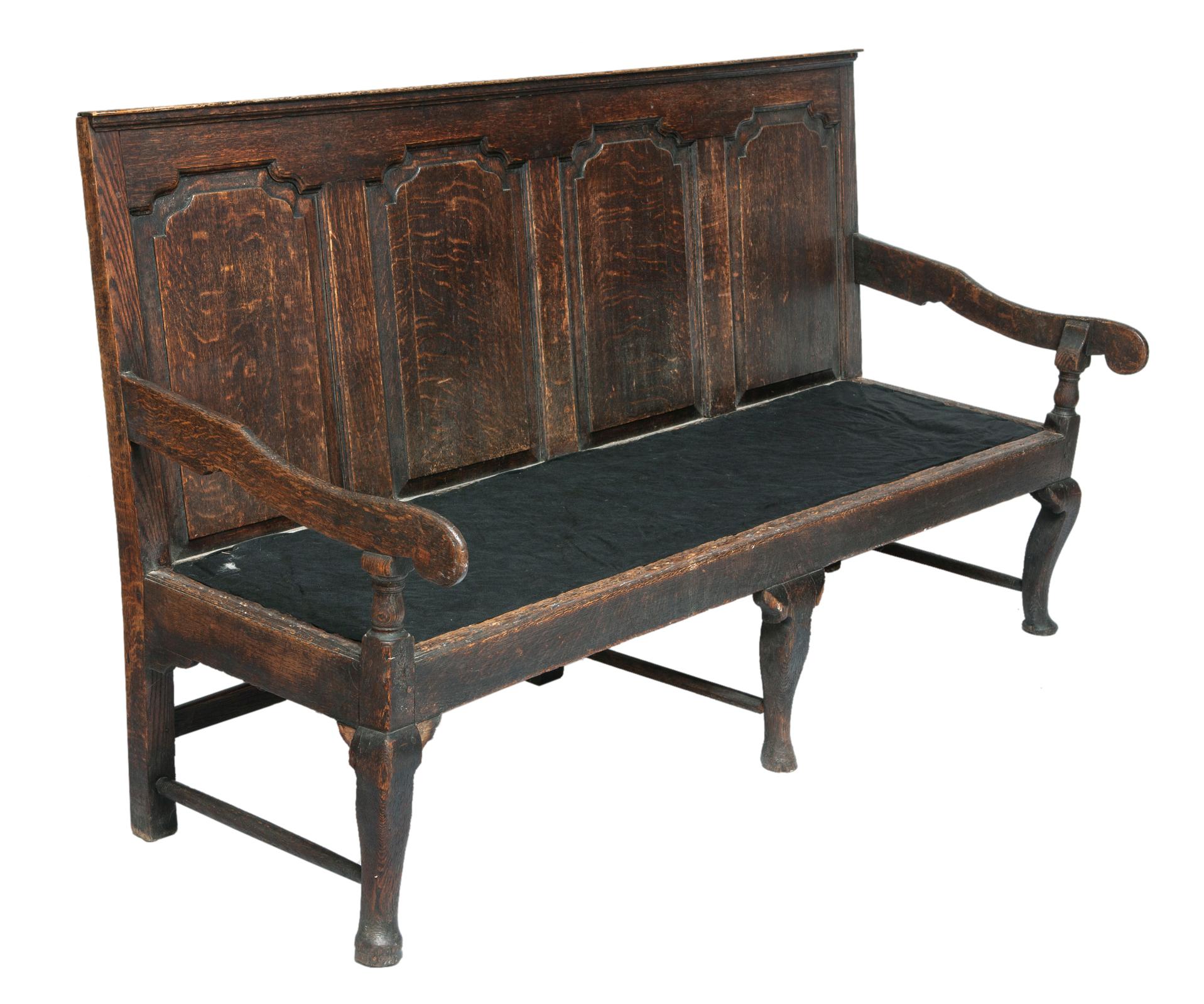 Hand-Crafted 19thC Upholstered Mission Oak Church Pew