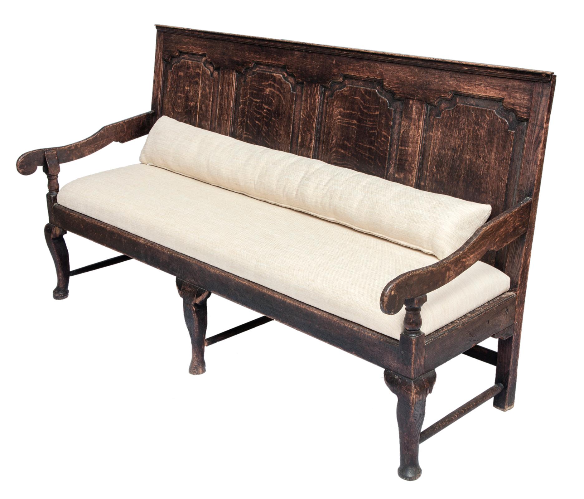 19thC Upholstered Mission Oak Church Pew In Good Condition In Malibu, CA