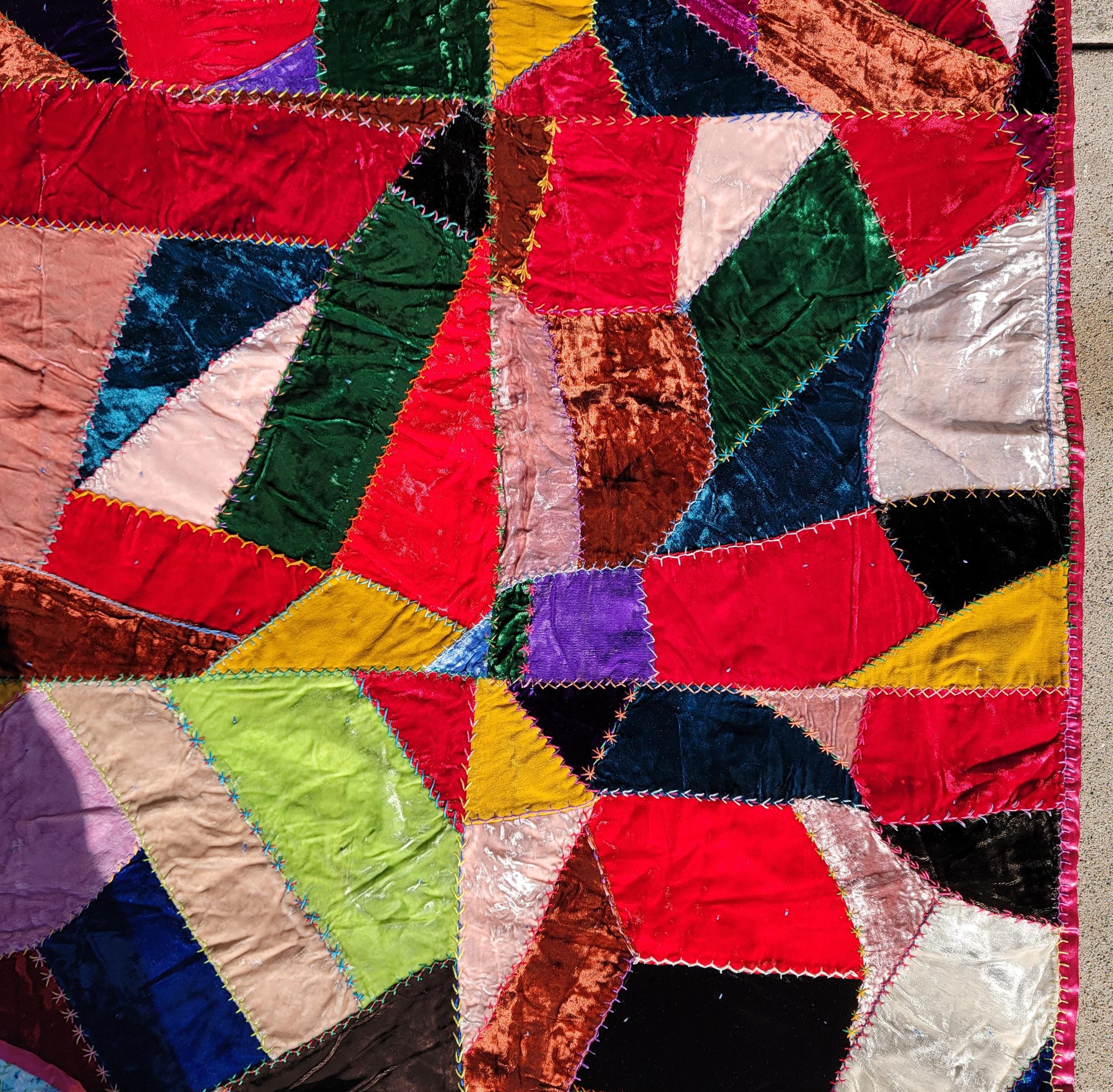 Adirondack 19thc Velvet Crazy Quilt from Ohio For Sale