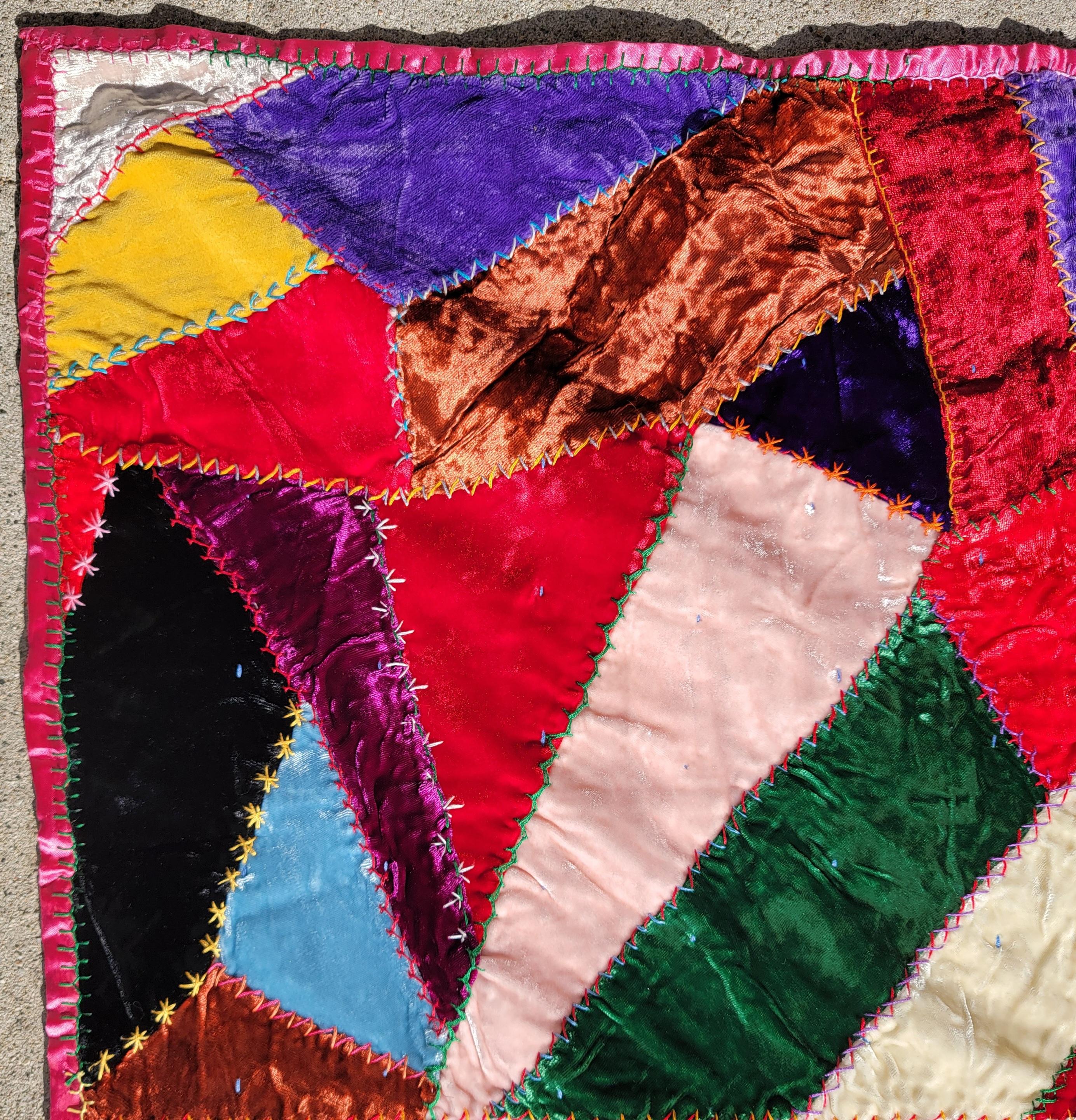 Hand-Crafted 19thc Velvet Crazy Quilt from Ohio For Sale