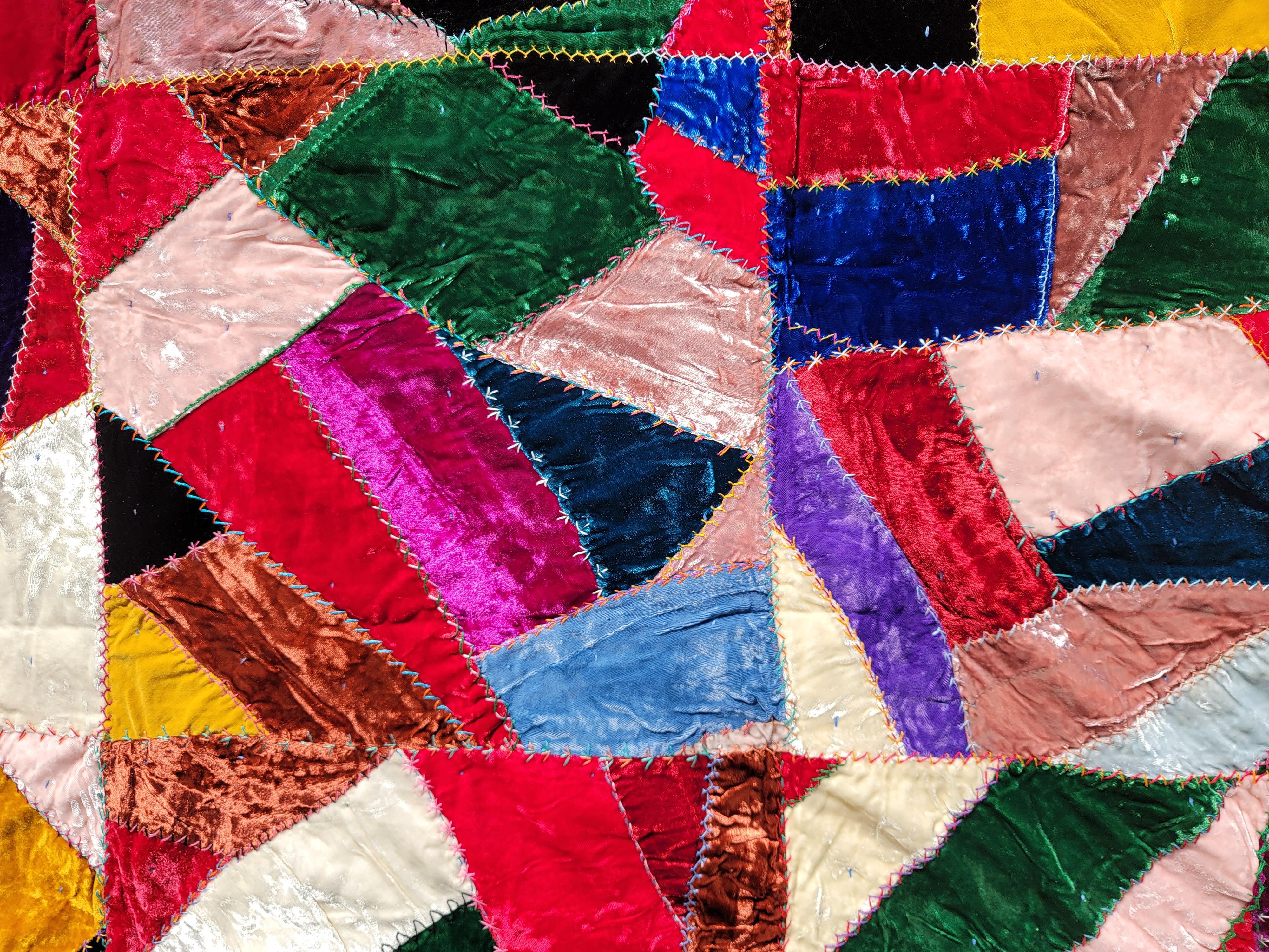 19thc Velvet Crazy Quilt from Ohio In Good Condition For Sale In Los Angeles, CA