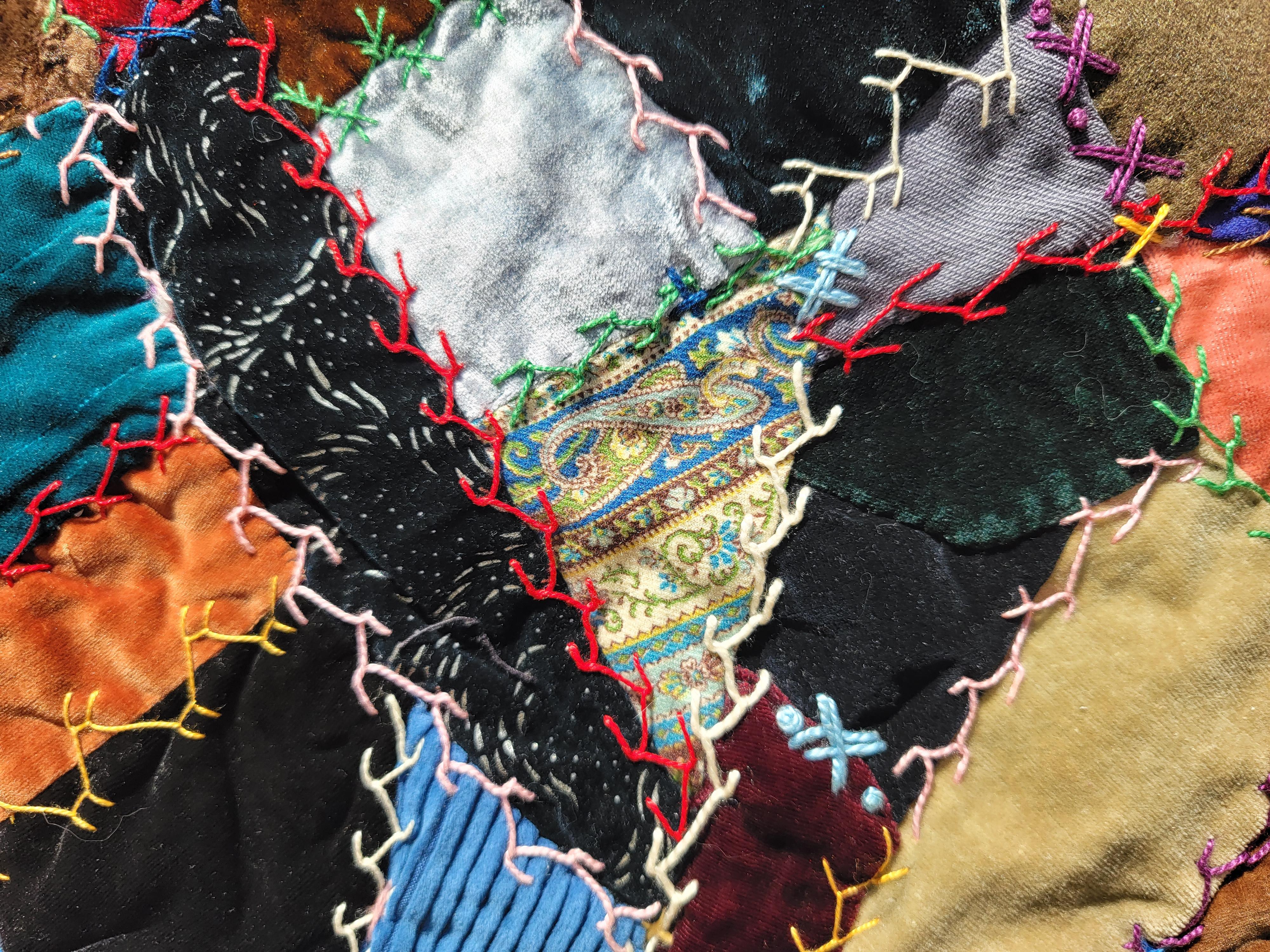 Adirondack 19thc Velvet Crazy Quilt from Pennsylvania For Sale