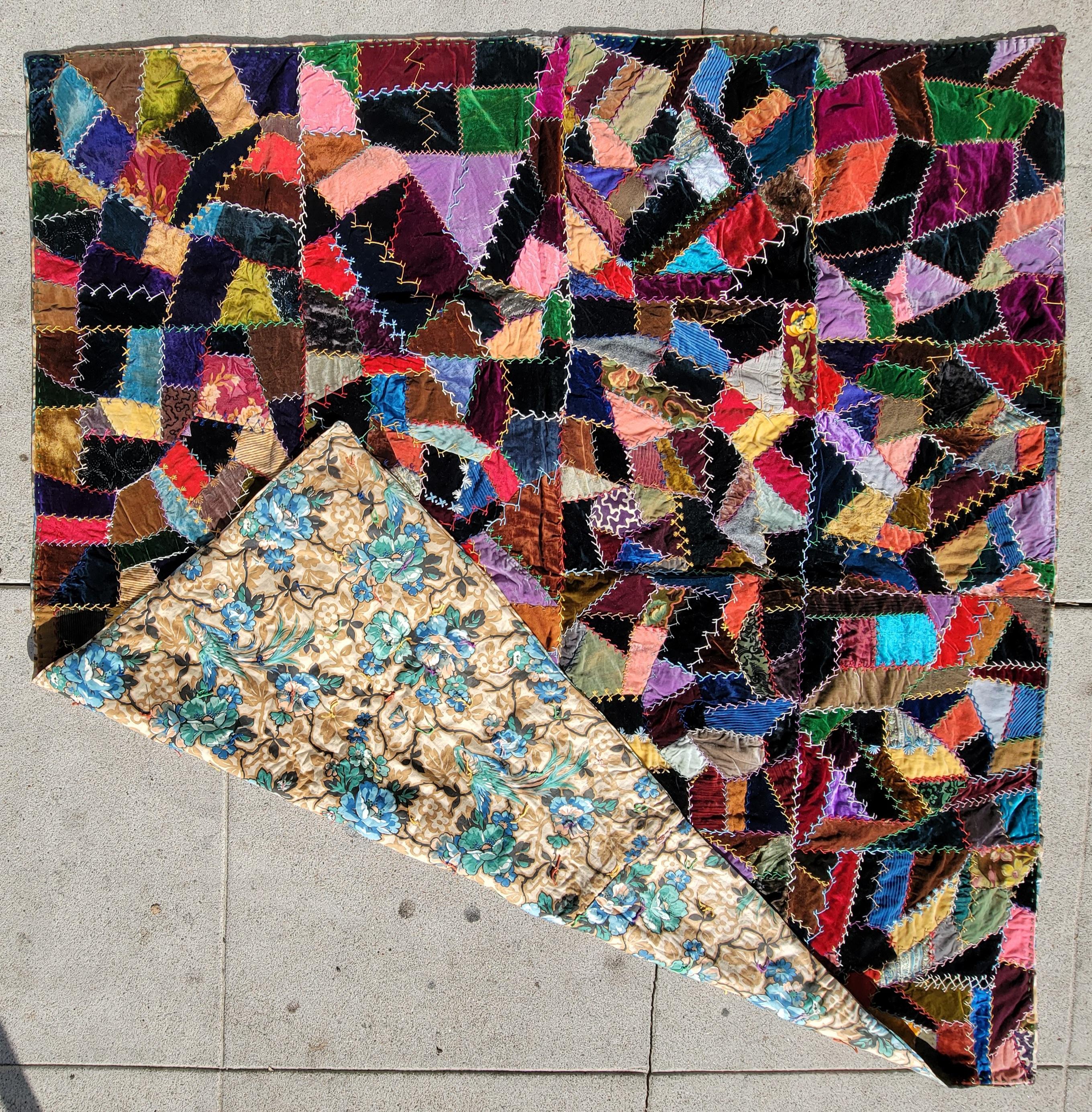 Hand-Crafted 19thc Velvet Crazy Quilt from Pennsylvania For Sale