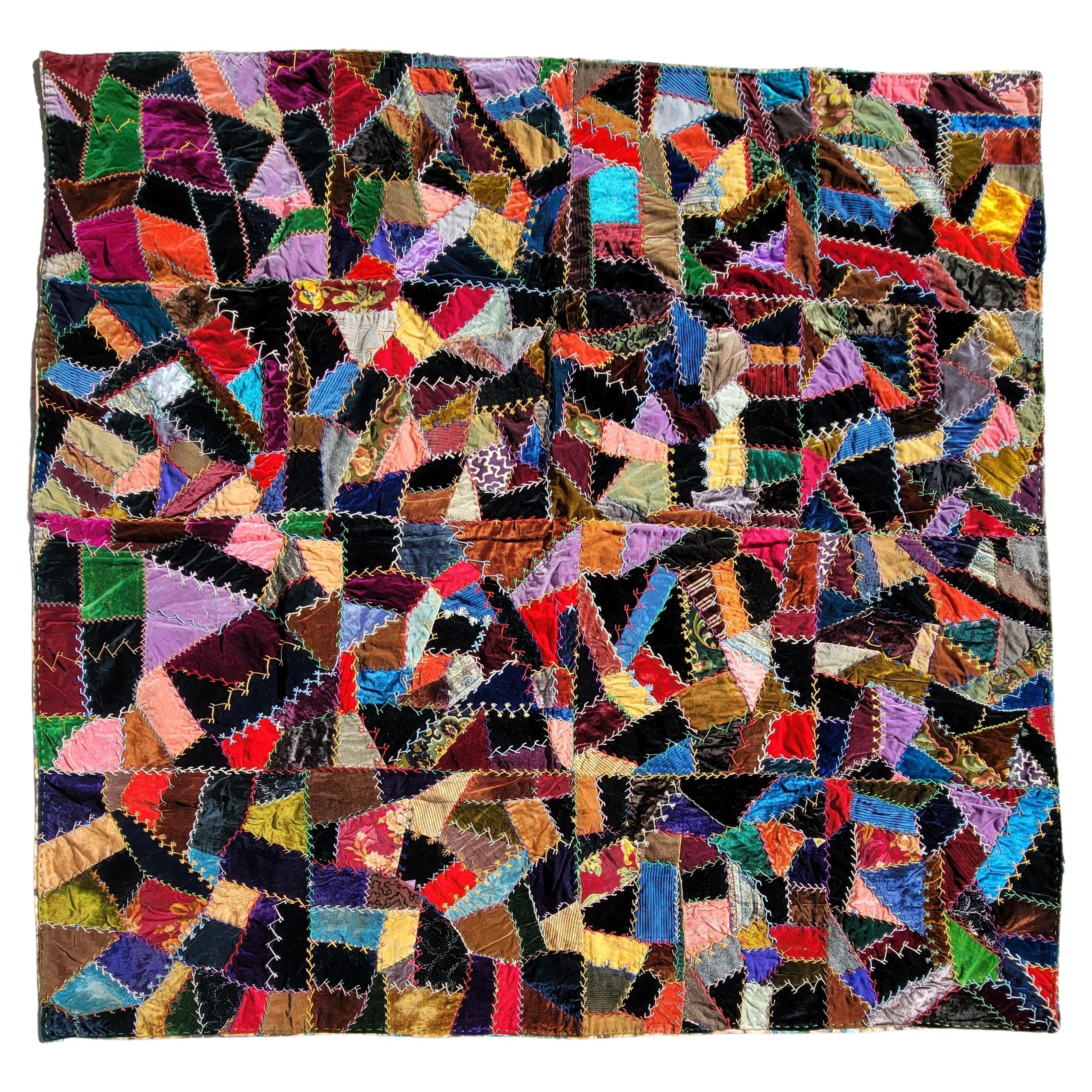 19thc Velvet Crazy Quilt from Pennsylvania