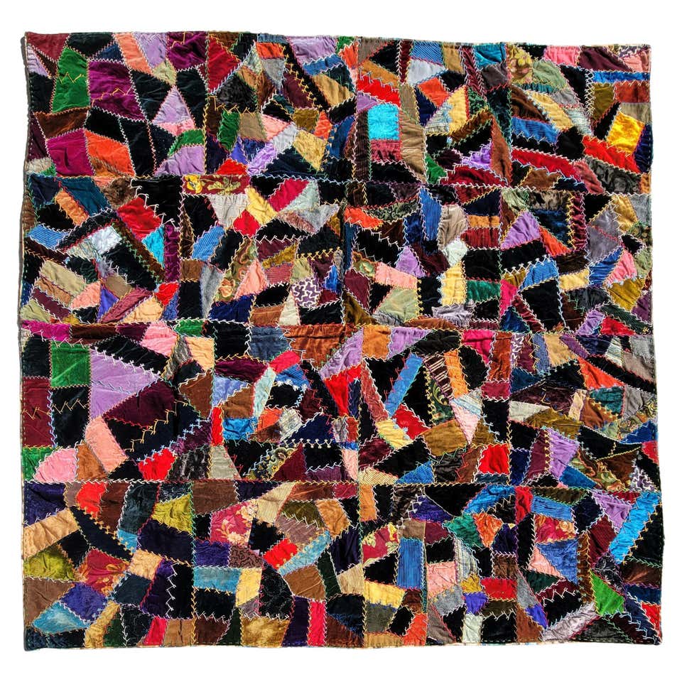 Quilt Examples Velvet Sampler / Crazy Quilt at 1stDibs | velvet crazy quilt