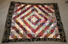 19th Century Velvet Log Cabin Quilt with Black Velvet Crazy Border