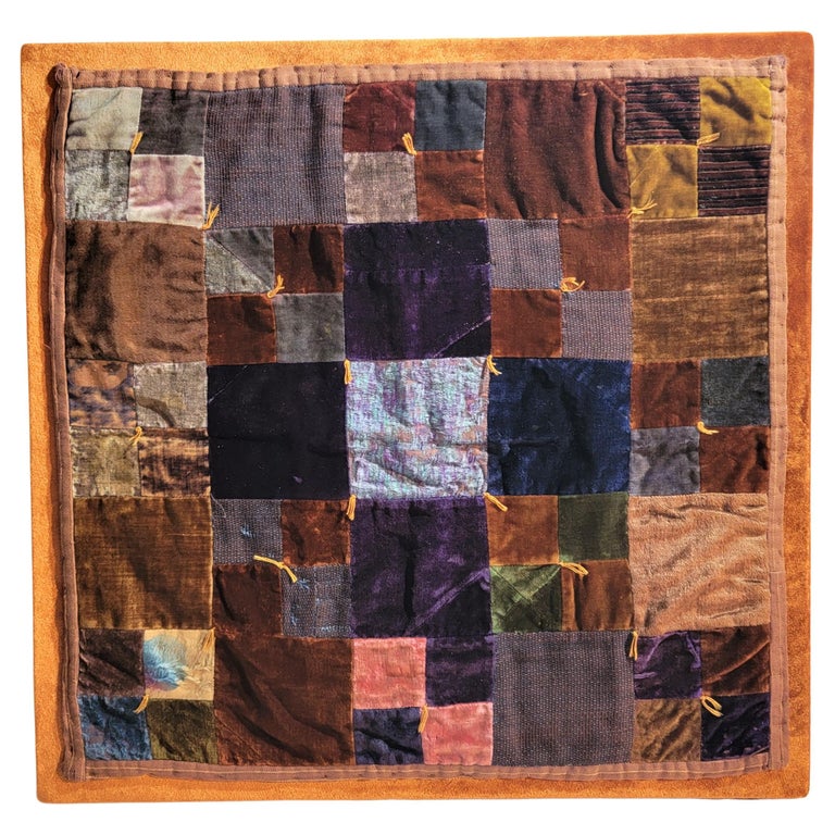 19Thc Velvet One Patch Doll Quilt Mounted in a Plexy Box For Sale