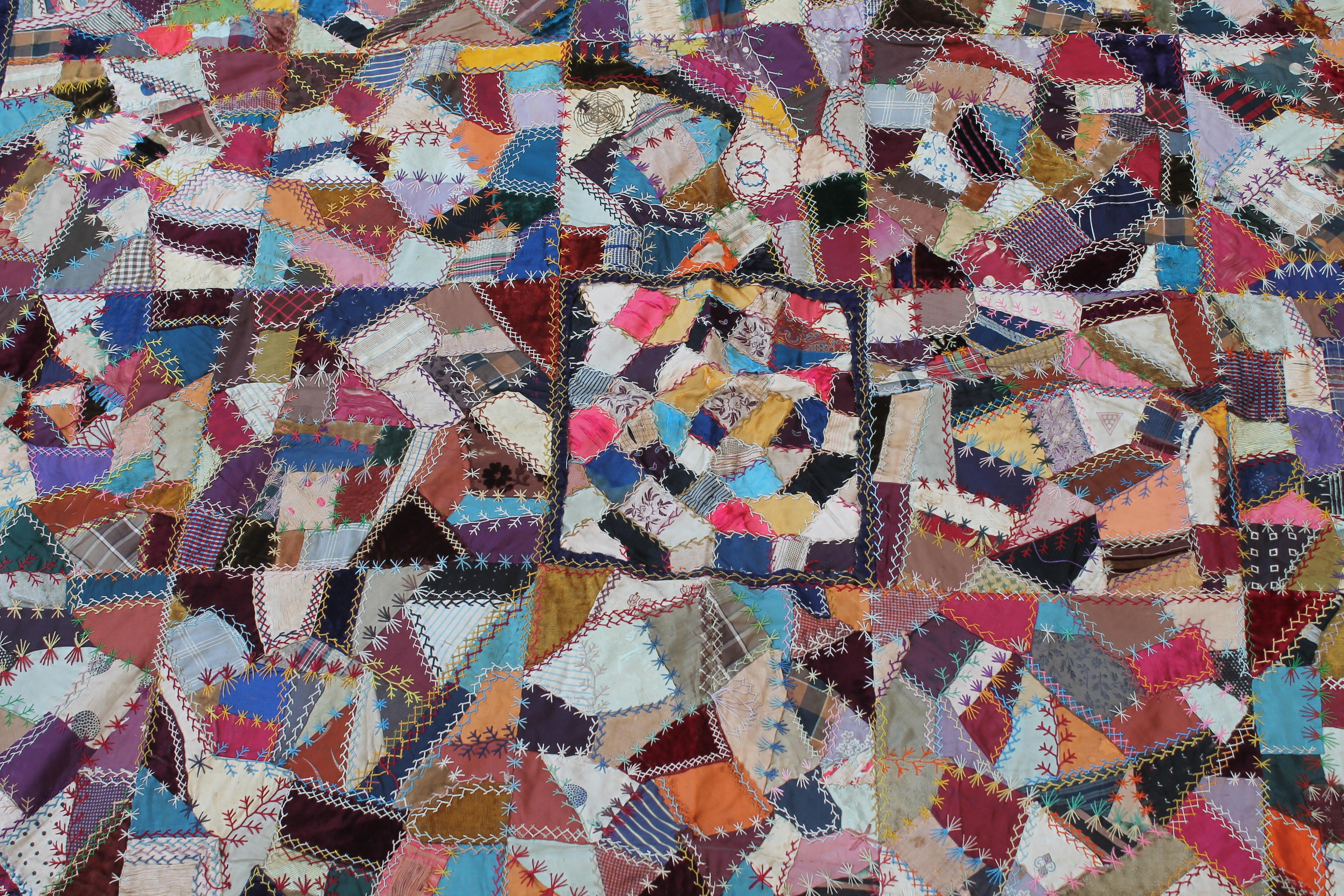 Country 19th Century Velvet and Silk Crazy Quilt