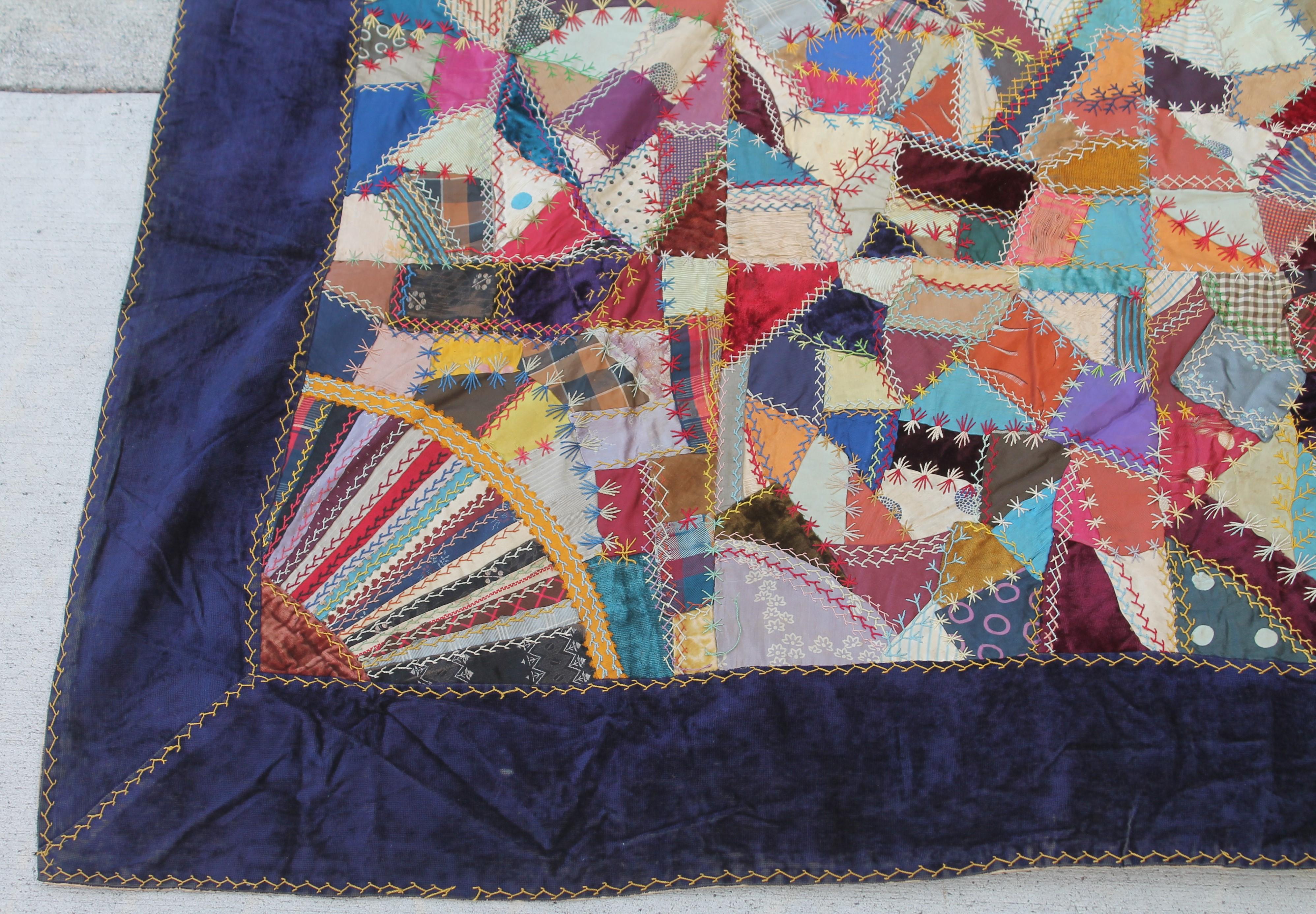 American 19th Century Velvet and Silk Crazy Quilt