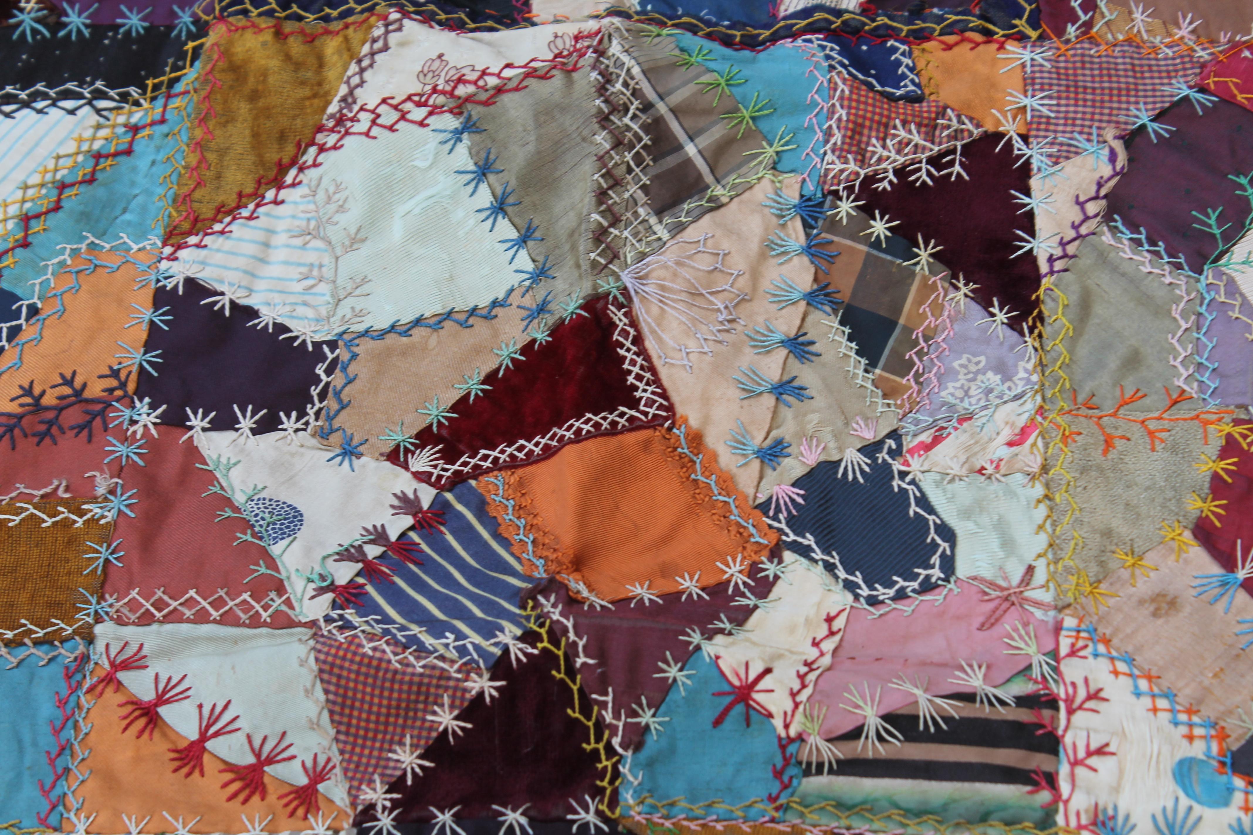 19th Century Velvet and Silk Crazy Quilt In Good Condition In Los Angeles, CA