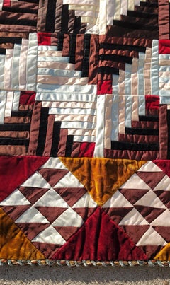 19Thc Velvet & Silk Pristine Log Cabin Quilt