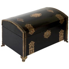 19th Century Veneered Domed Jewelry Casket with Inlaid Bands on Ormolu Feet