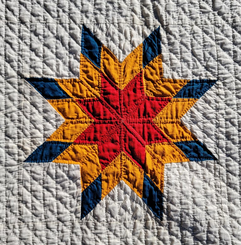 American 19th C Vibrant Early Eight Point Star Quilt For Sale