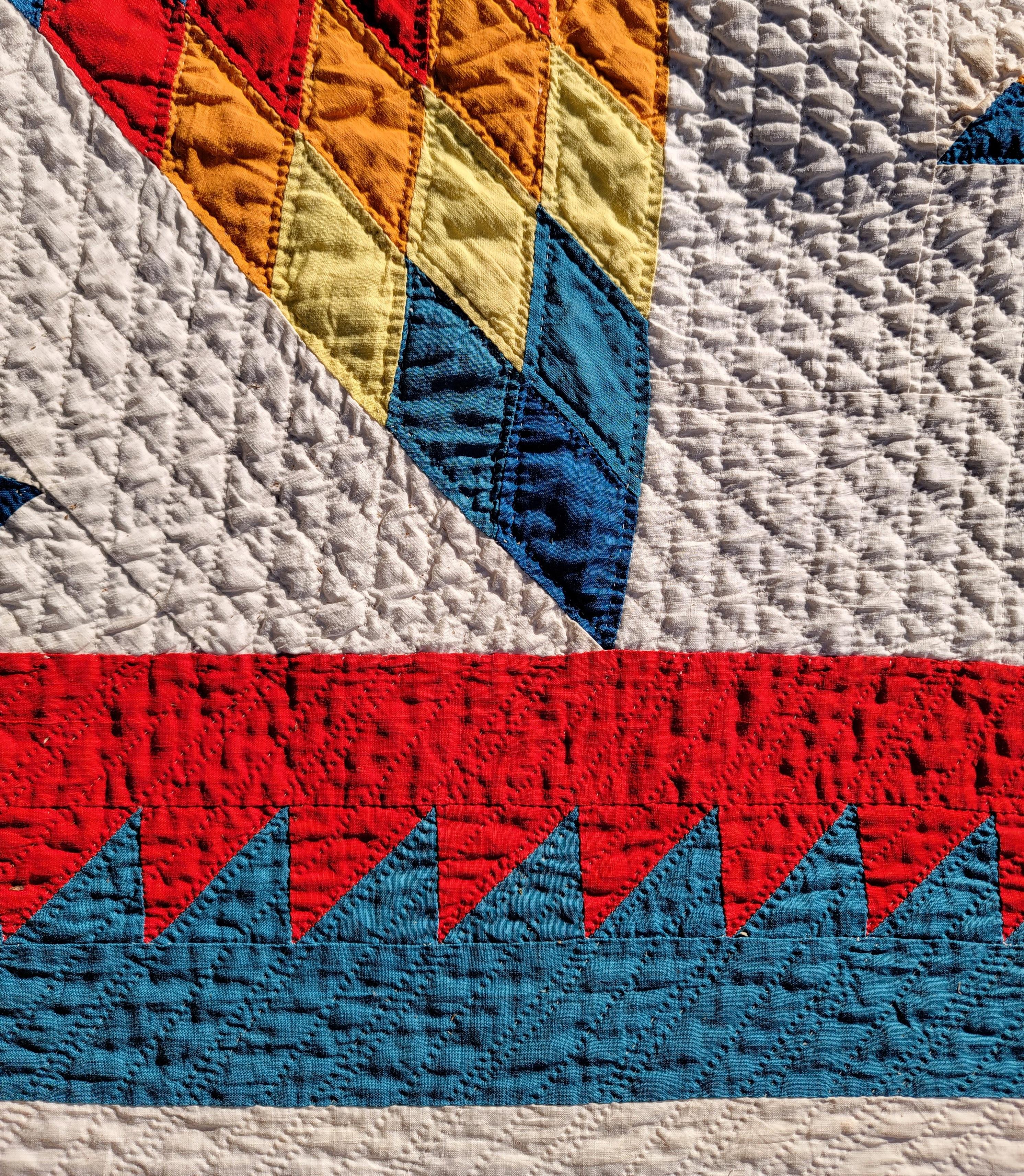 Hand-Crafted 19th C Vibrant Early Eight Point Star Quilt