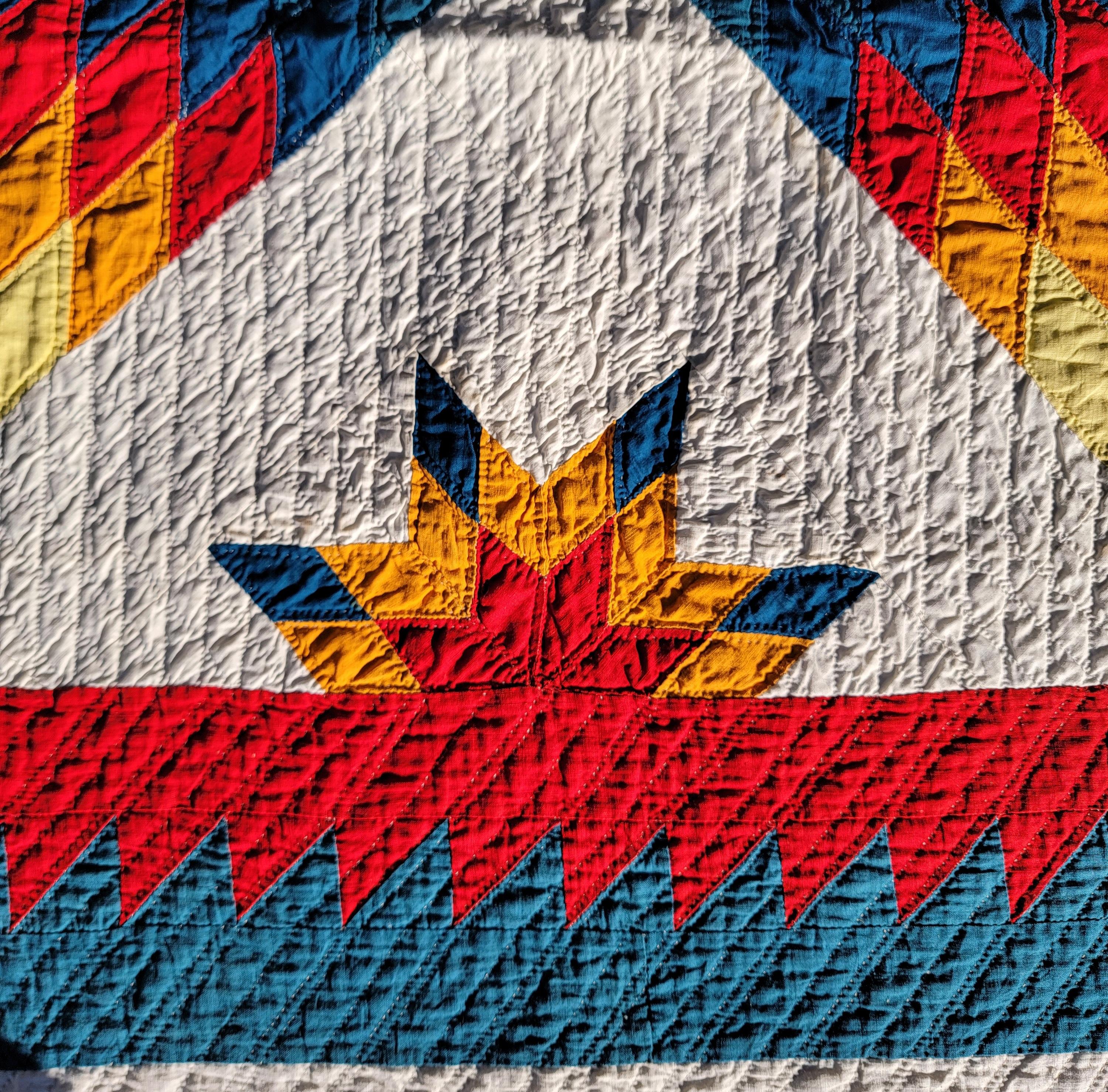 19th C Vibrant Early Eight Point Star Quilt In Fair Condition In Los Angeles, CA