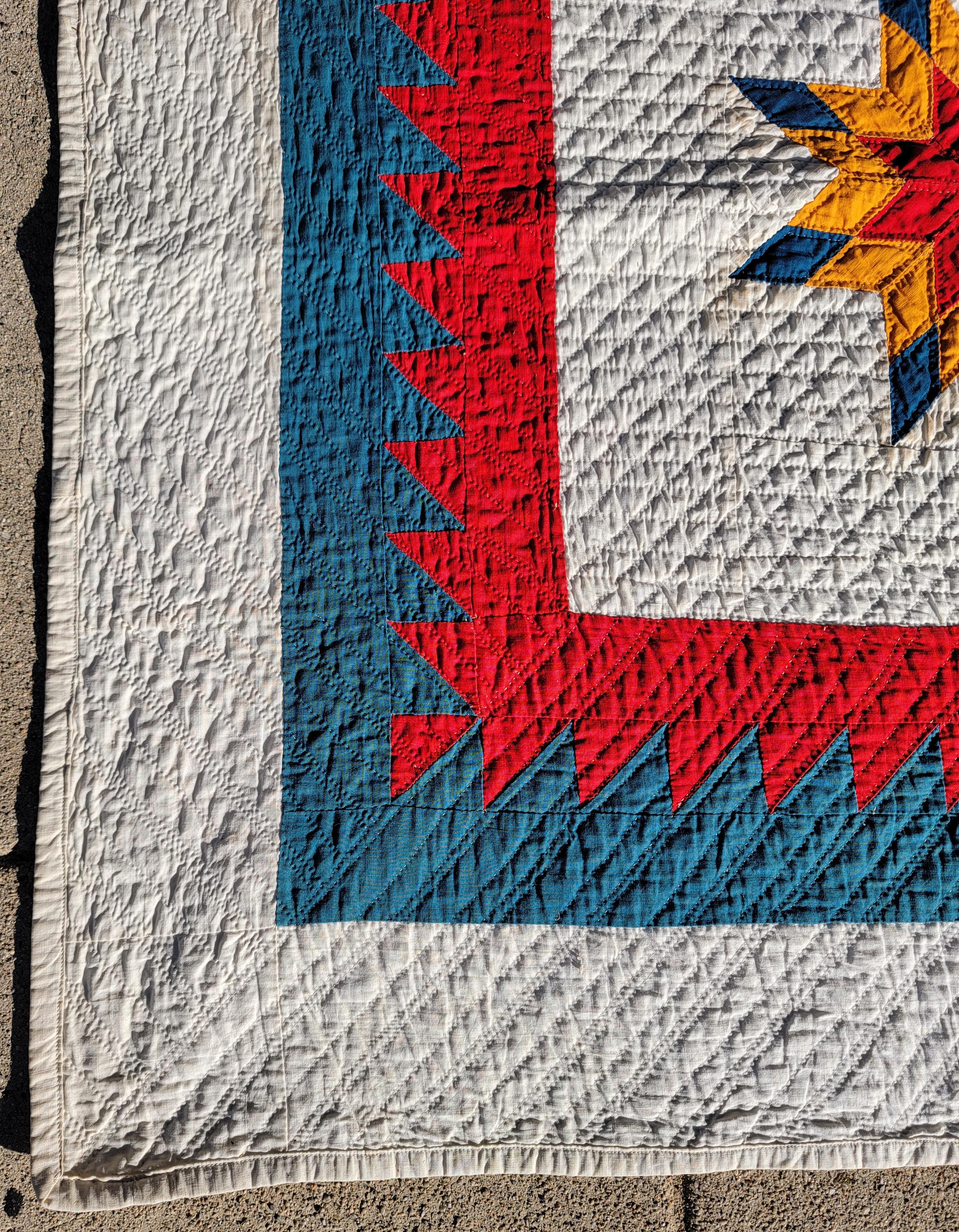 19th Century 19th C Vibrant Early Eight Point Star Quilt