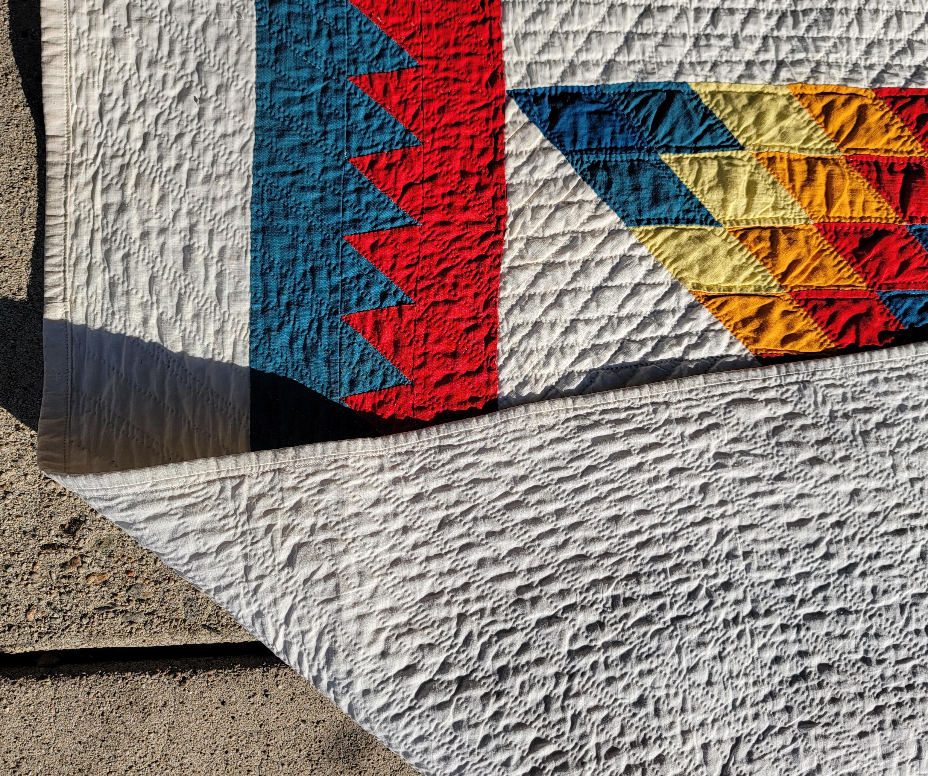 Cotton 19th C Vibrant Early Eight Point Star Quilt