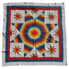 19th C Vibrant Early Eight Point Star Quilt