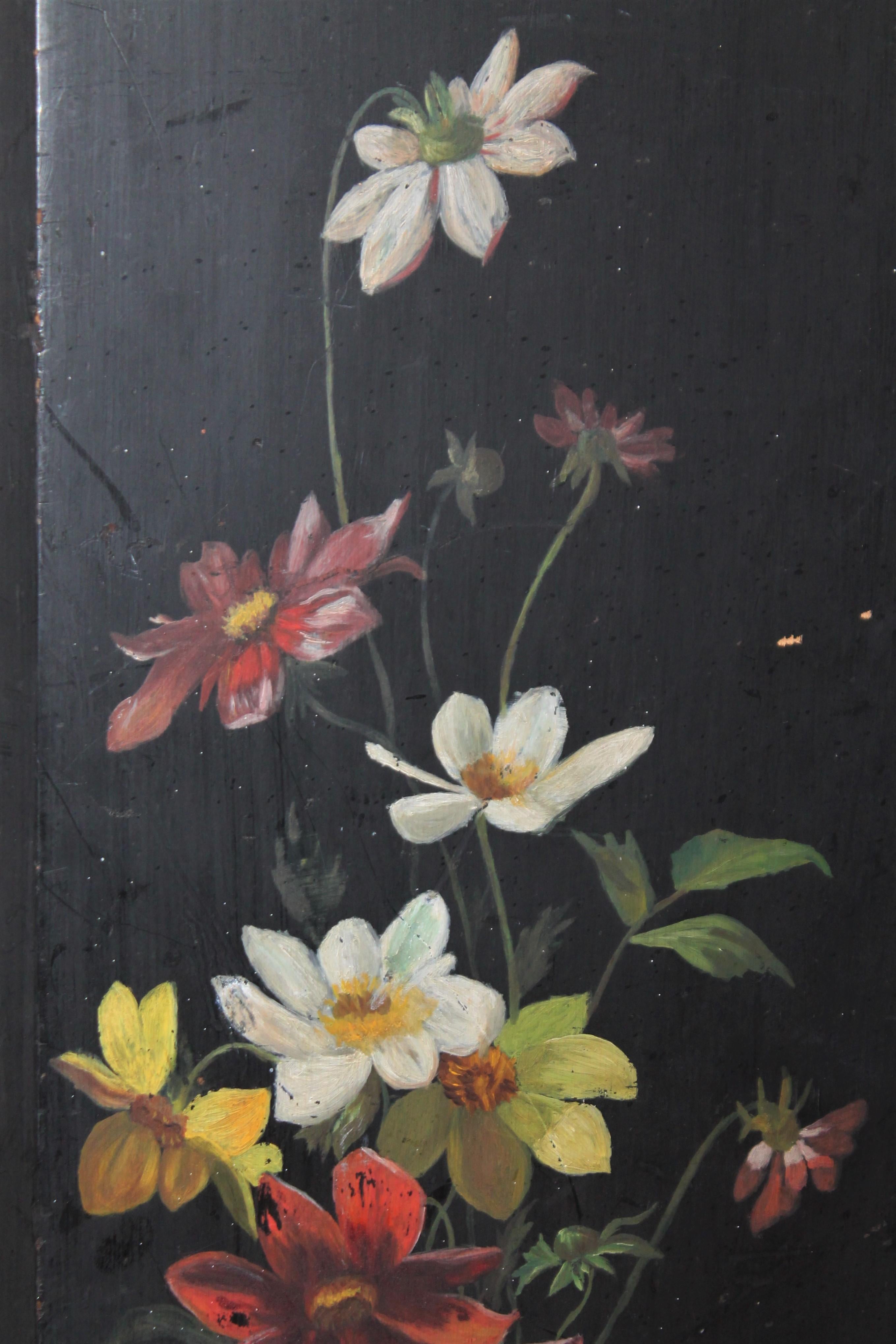 French 19th Century Victorian Floral Painting on Board