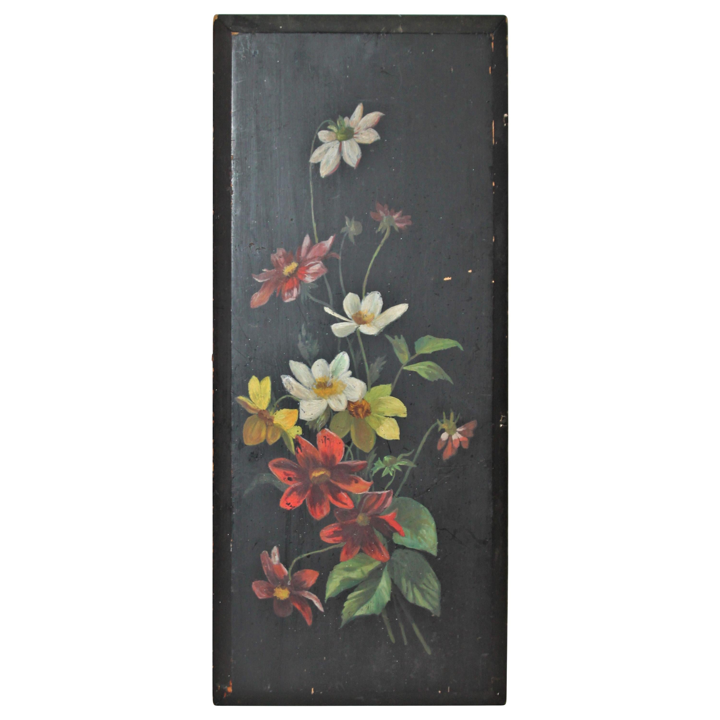 19th Century Victorian Floral Painting on Board