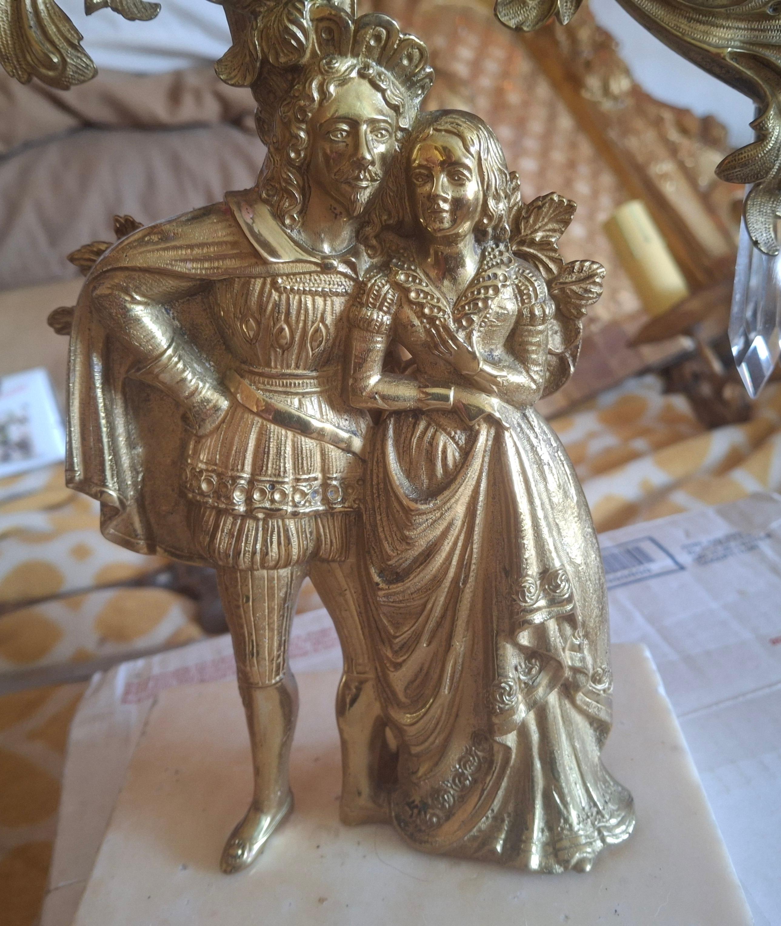 19. Jahrhundert Viktorianische vergoldete Bronze / Kristall Figural Kandelaber / Girandole im Angebot 1