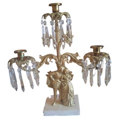 19thc Victorian Gilt Bronze / Crystal Figural Candelabra/ Girandole