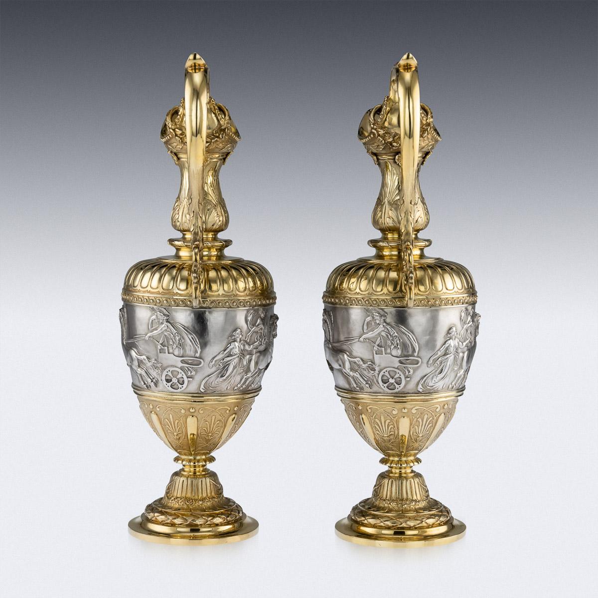 Victorian Silver-Gilt Pair of Wine Ewers by Elkington & Co, circa 1878 In Good Condition In Royal Tunbridge Wells, Kent