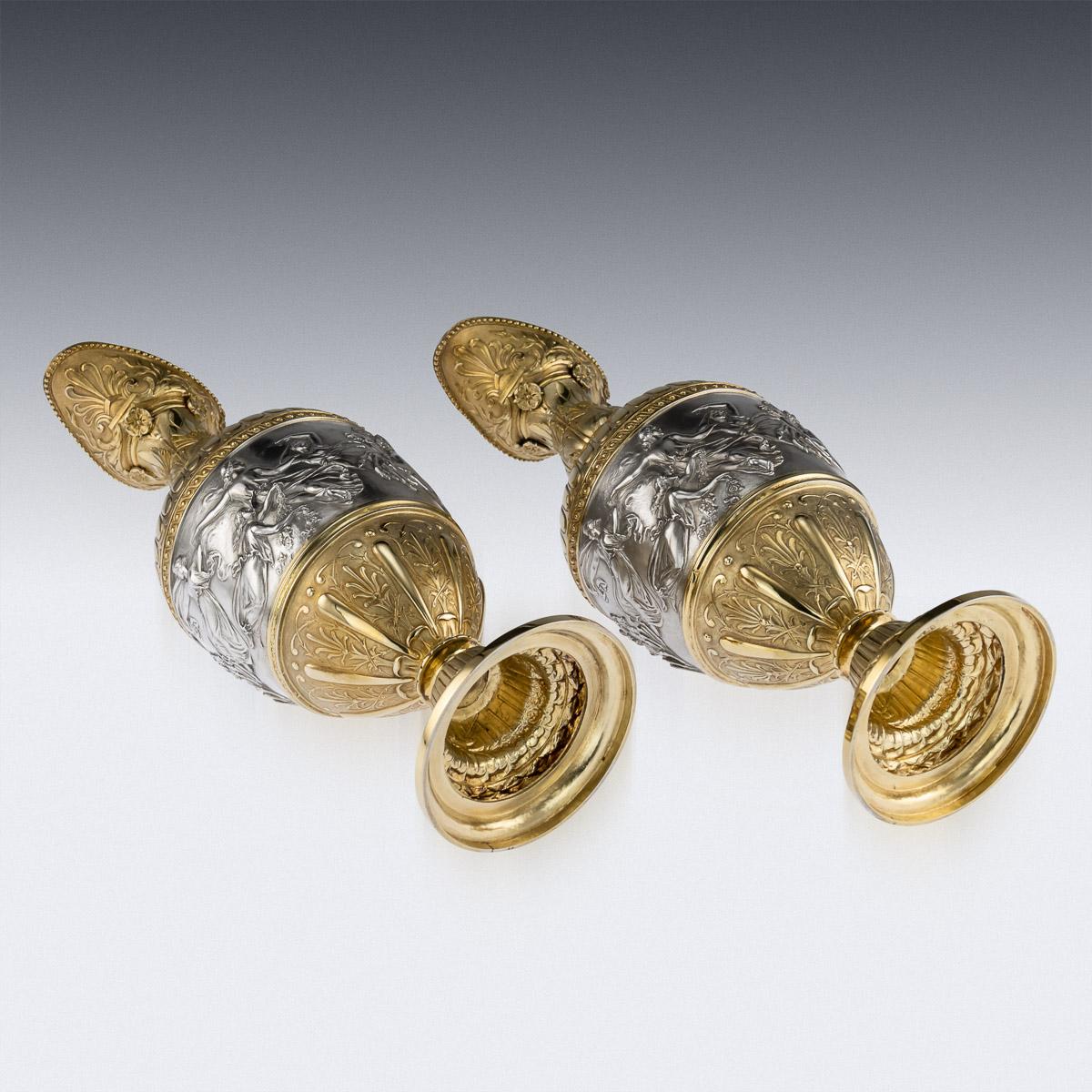 Victorian Silver-Gilt Pair of Wine Ewers by Elkington & Co, circa 1878 1