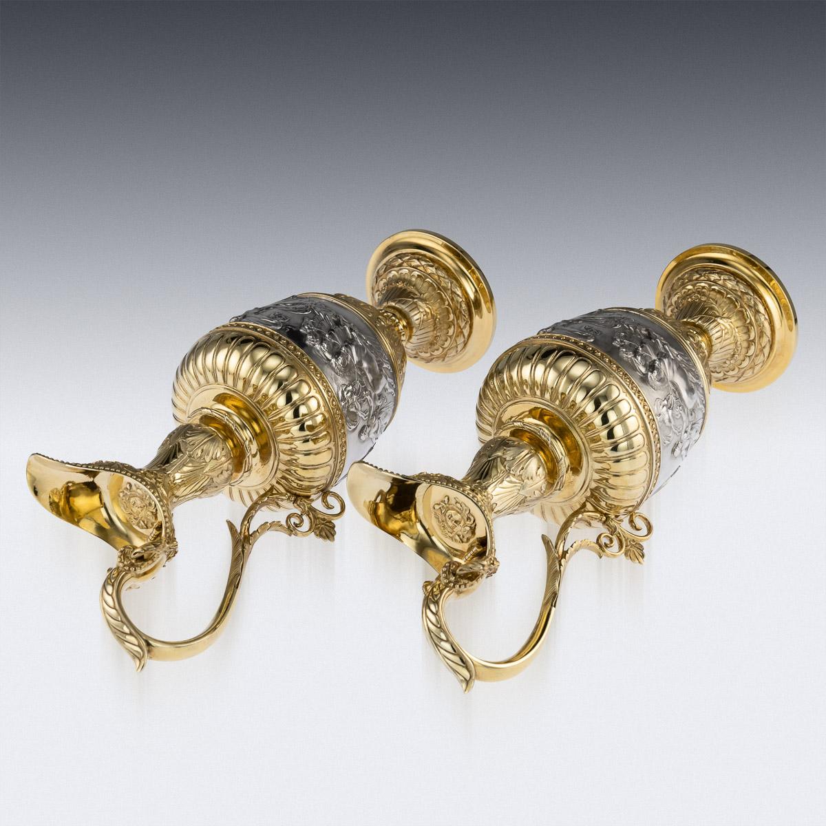 Victorian Silver-Gilt Pair of Wine Ewers by Elkington & Co, circa 1878 2