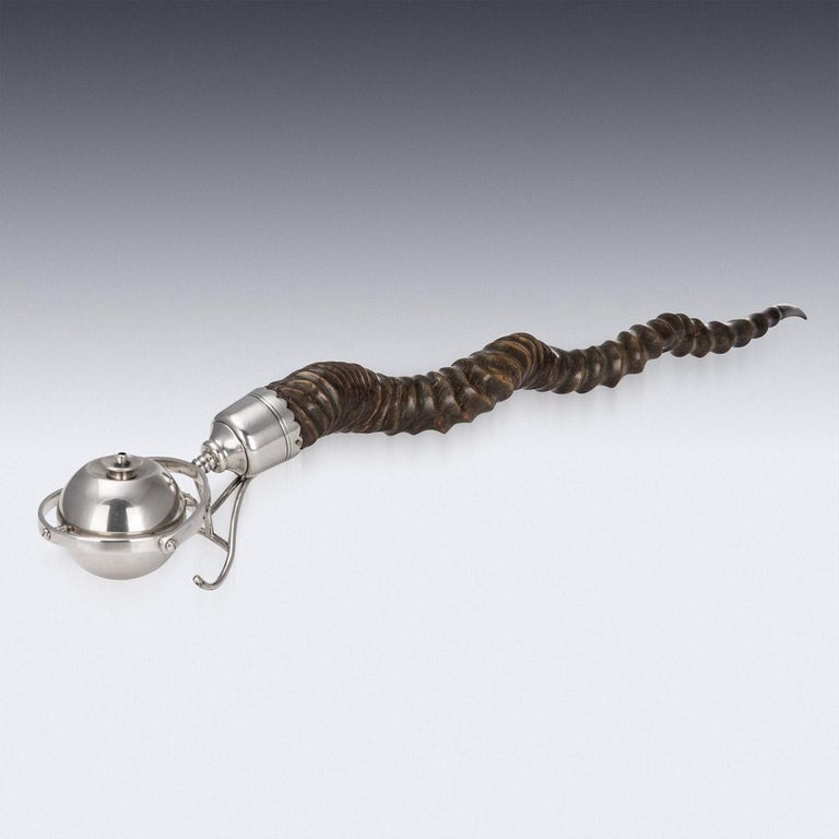 19th C Victorian Solid Silver and Antelope Horn Gimble Cigar Lighter,  c.1895 For Sale at 1stDibs