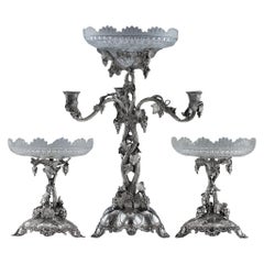 Antique 19th Century Victorian Solid Silver Centerpiece Garniture, London, circa 1860