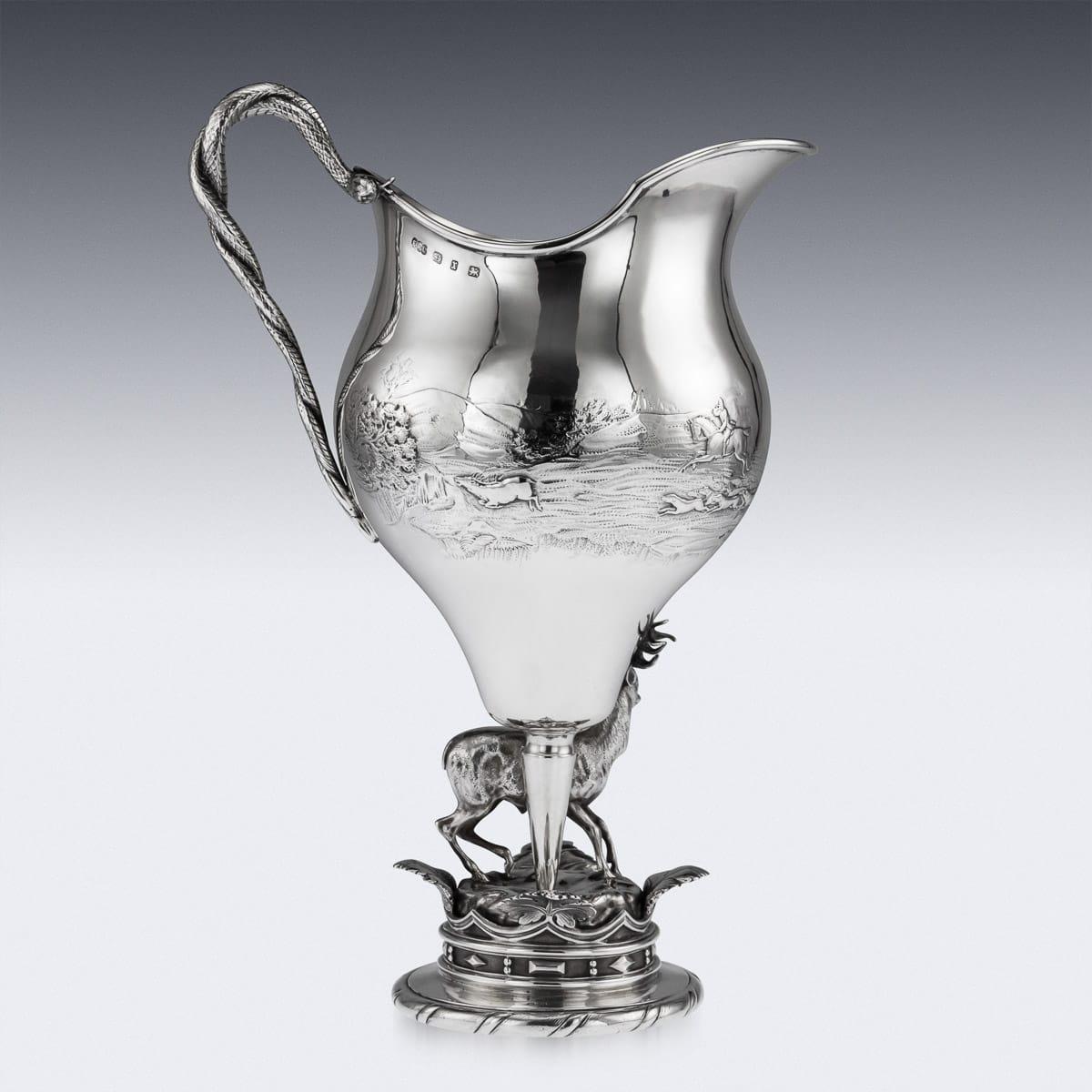 English 19th Century Victorian Solid Silver Hunting Jug, Elkington & Co, circa 1897 For Sale