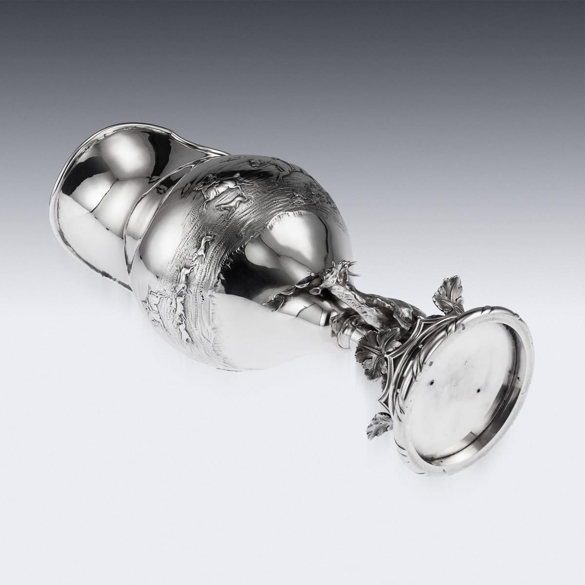 Sterling Silver 19th Century Victorian Solid Silver Hunting Jug, Elkington & Co, circa 1897 For Sale