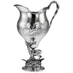 19th Century Victorian Solid Silver Hunting Jug, Elkington & Co, circa 1897