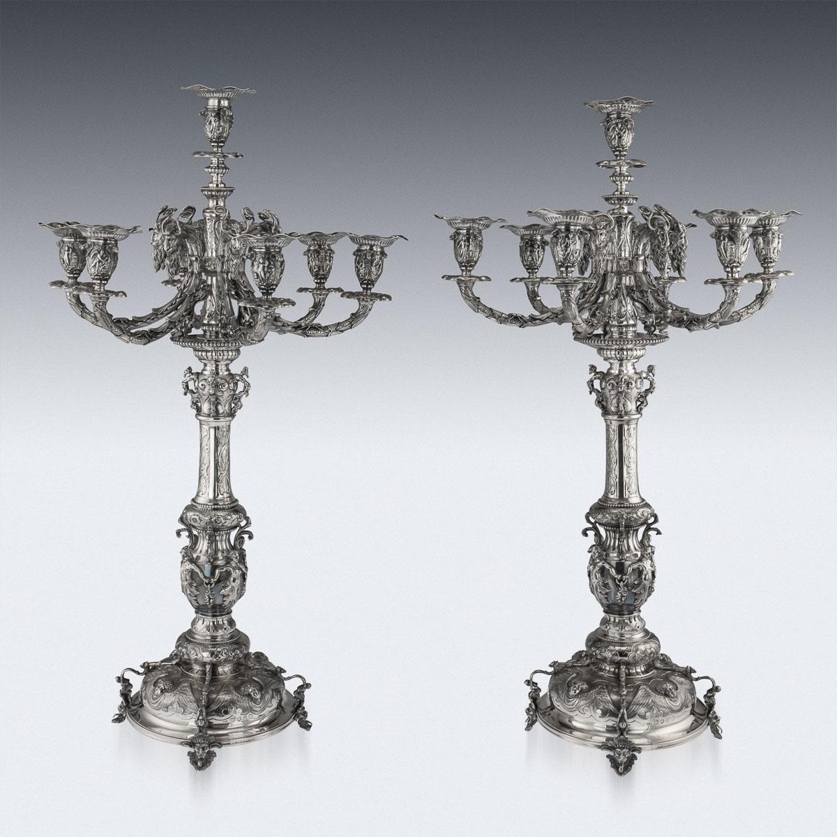 English Victorian Solid Silver Set of Four Candelabras, Macrae, circa 1872-1873