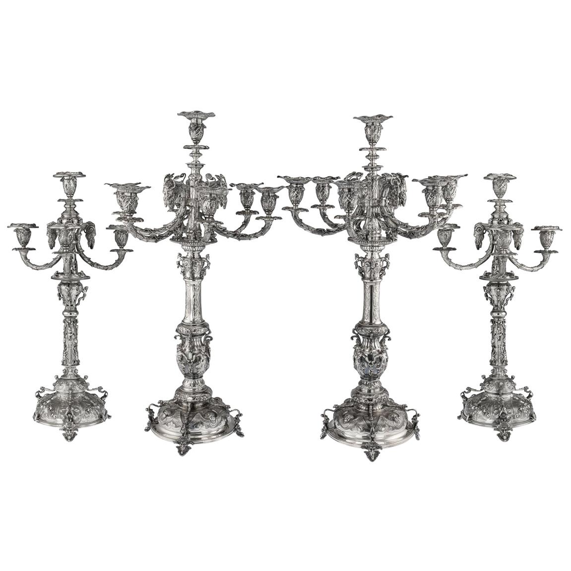 Victorian Solid Silver Set of Four Candelabras, Macrae, circa 1872-1873