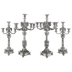 Antique Victorian Solid Silver Set of Four Candelabras, Macrae, circa 1872-1873