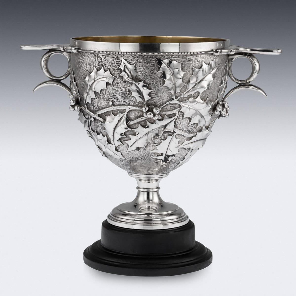 English Victorian Solid Silver Skyphos Cup, Walter & John Barnard, circa 1880