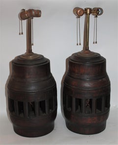 19th Century Wagon Wheel Hub Lamps, Pair
