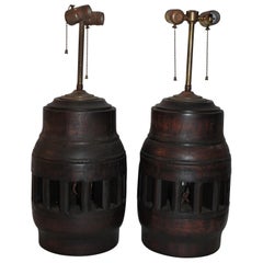 19th Century Wagon Wheel Hub Lamps, Pair