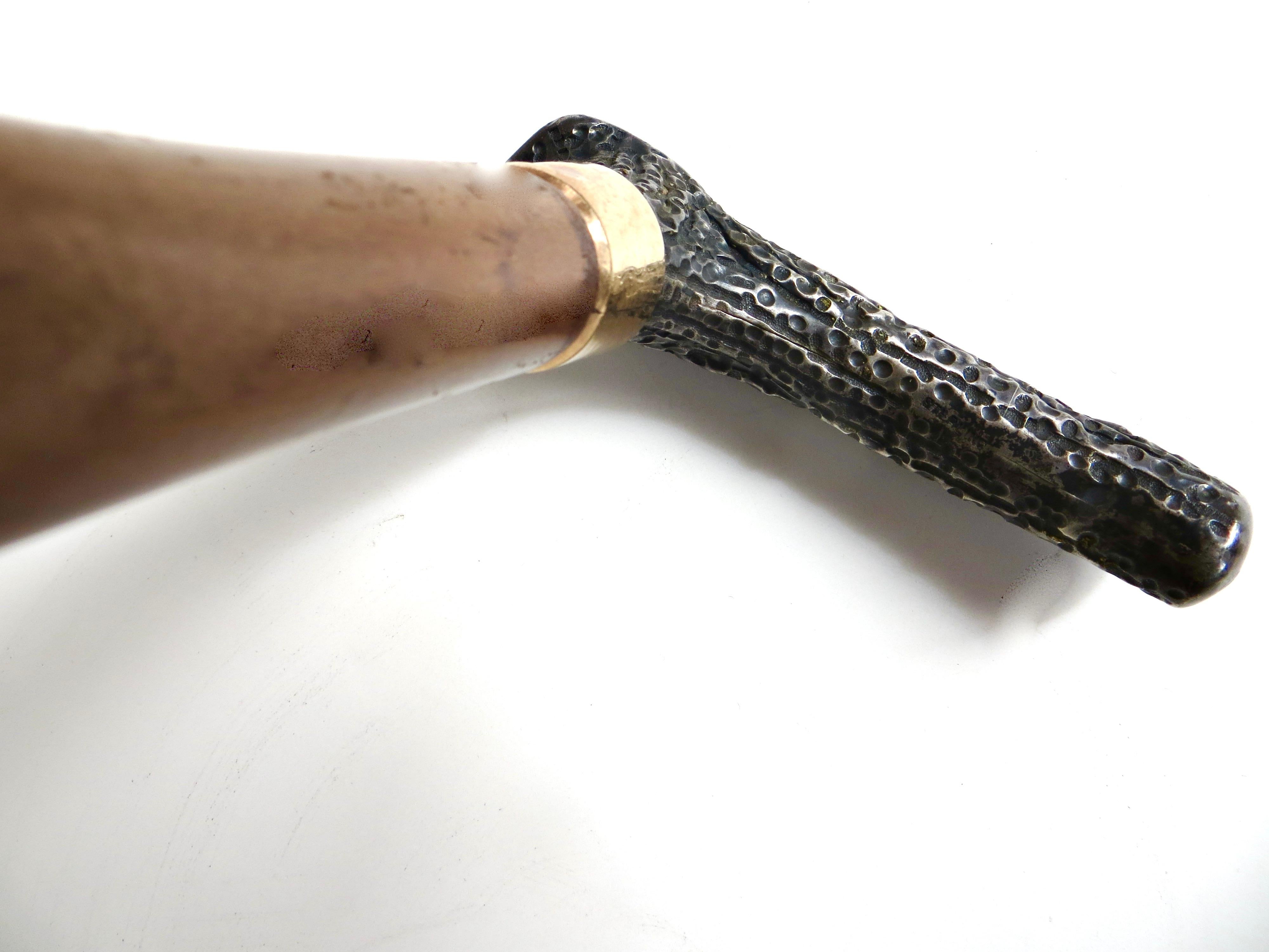 Intagliato a mano XIX sec. Bastone da passeggio con impugnatura simulata in argento Sterling Horn Americano Ca 1880 in vendita