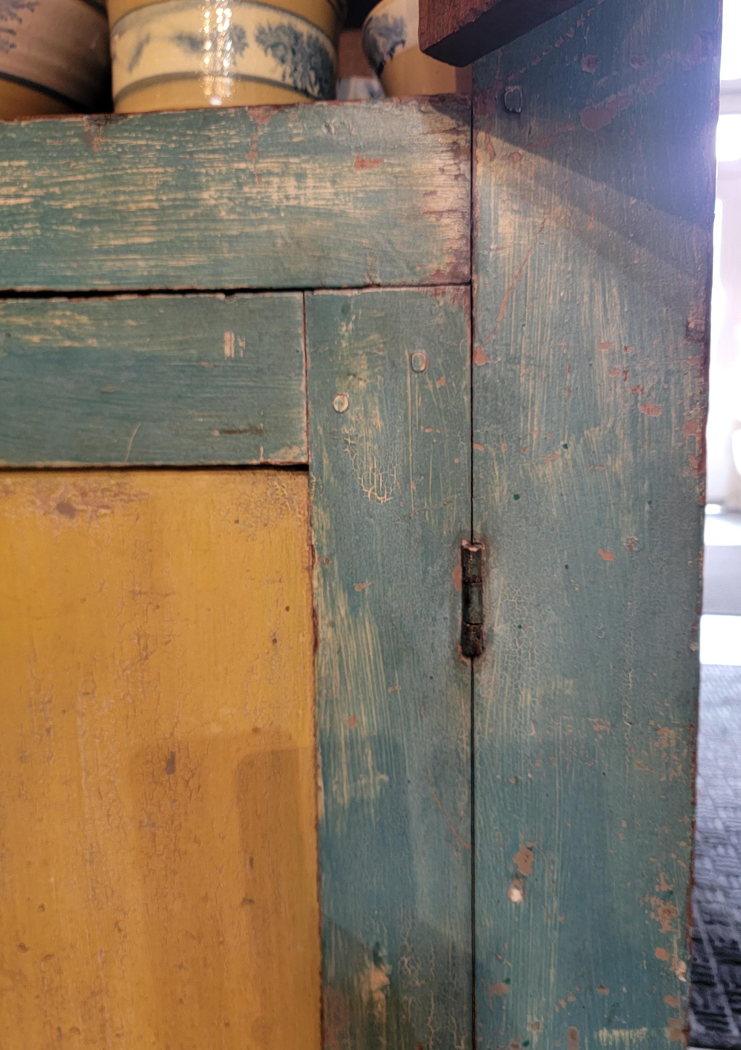 19Thc Wall Cupboard in Original Blue & Mustard Paint For Sale 3
