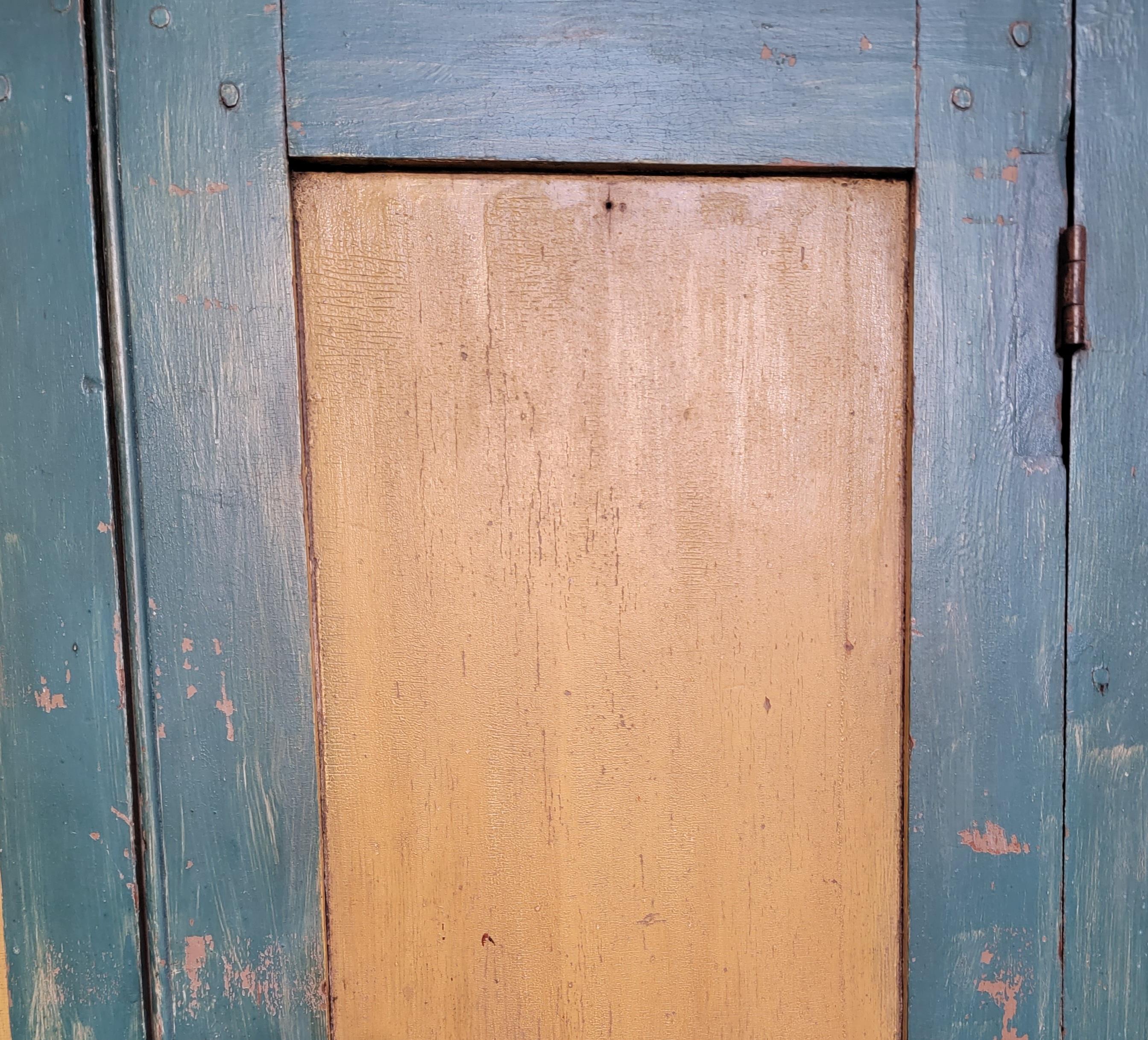 19Thc Wall Cupboard in Original Blue & Mustard Paint For Sale 1
