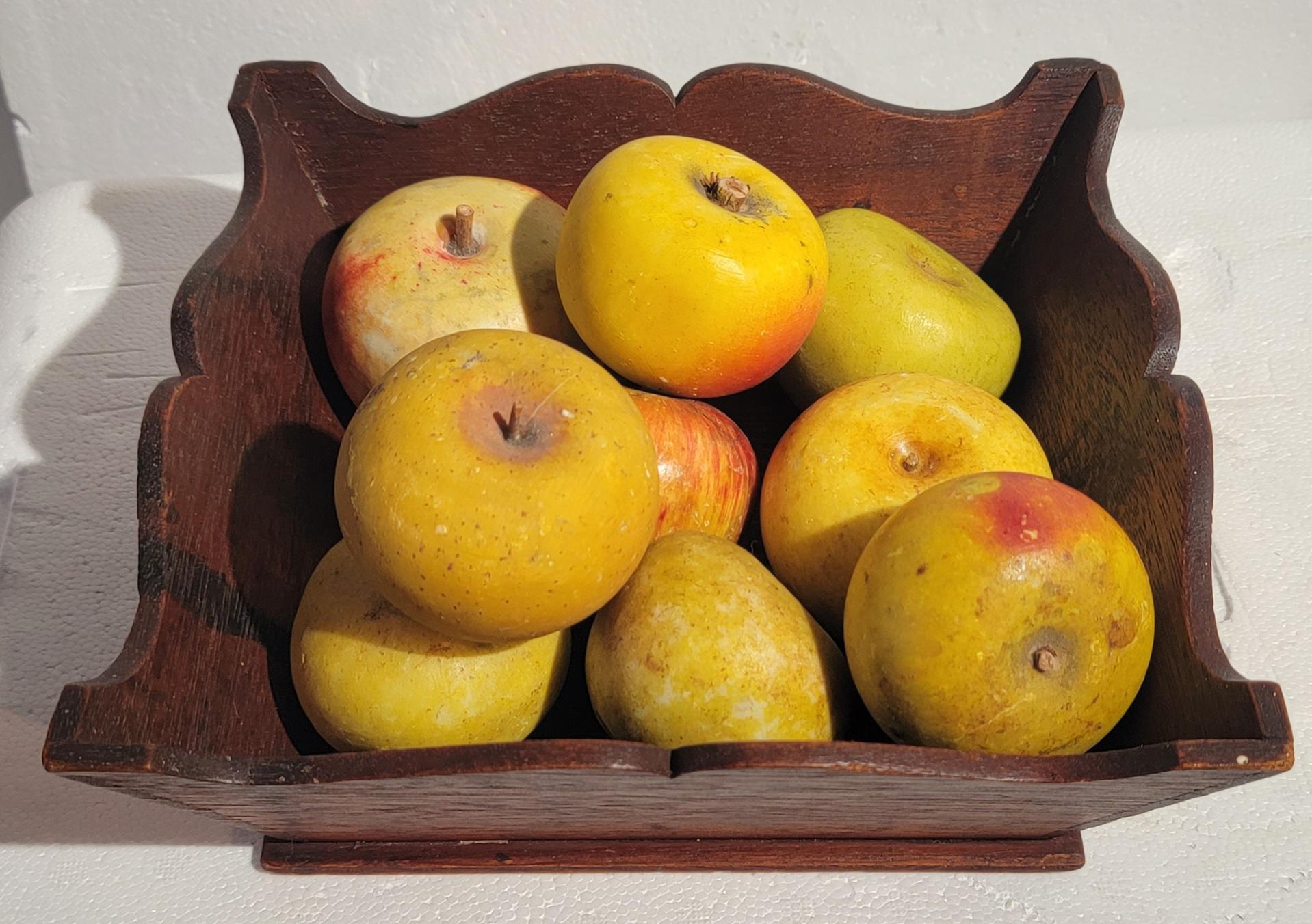 19thc Walnut Apple Tray with Alabaster Apples For Sale 1