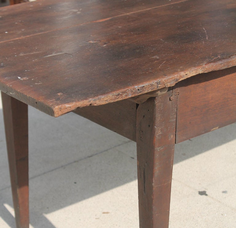 American 19Thc Walnut Harvest Table With Drawer For Sale