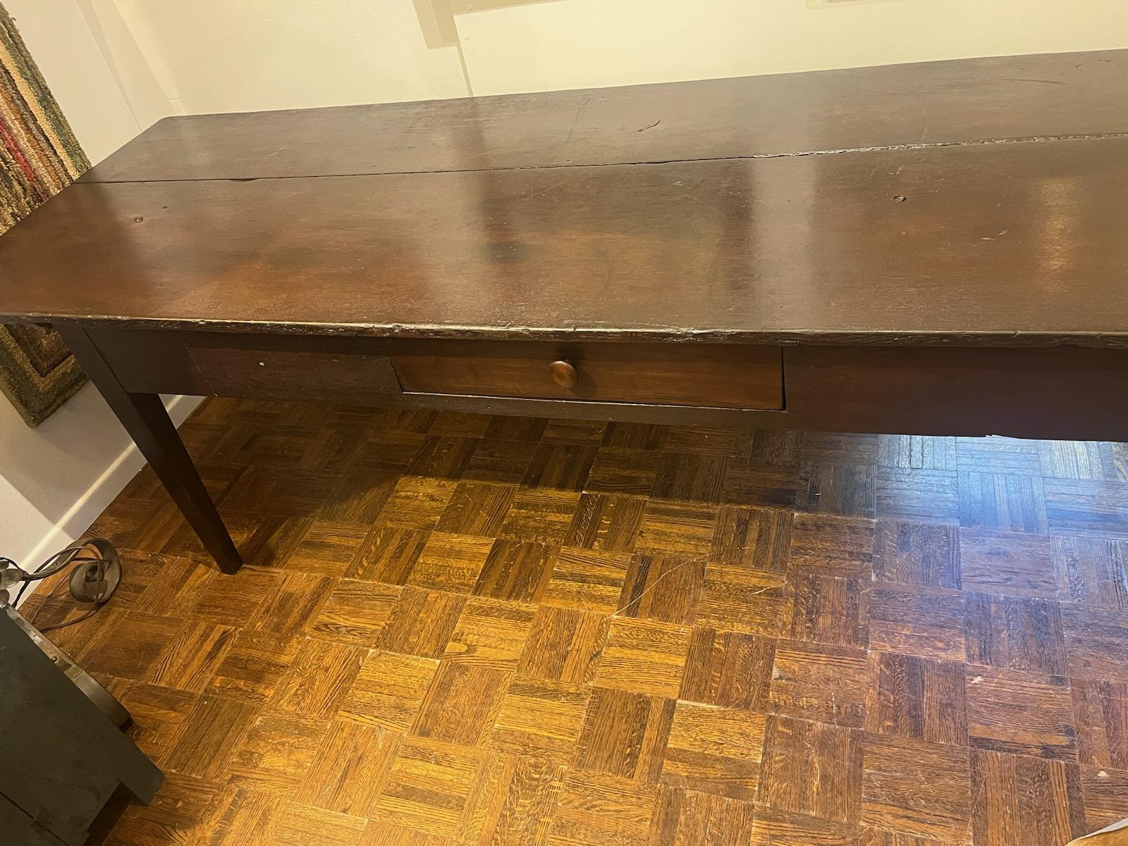 American 19Thc Walnut Harvest Table With Drawer For Sale