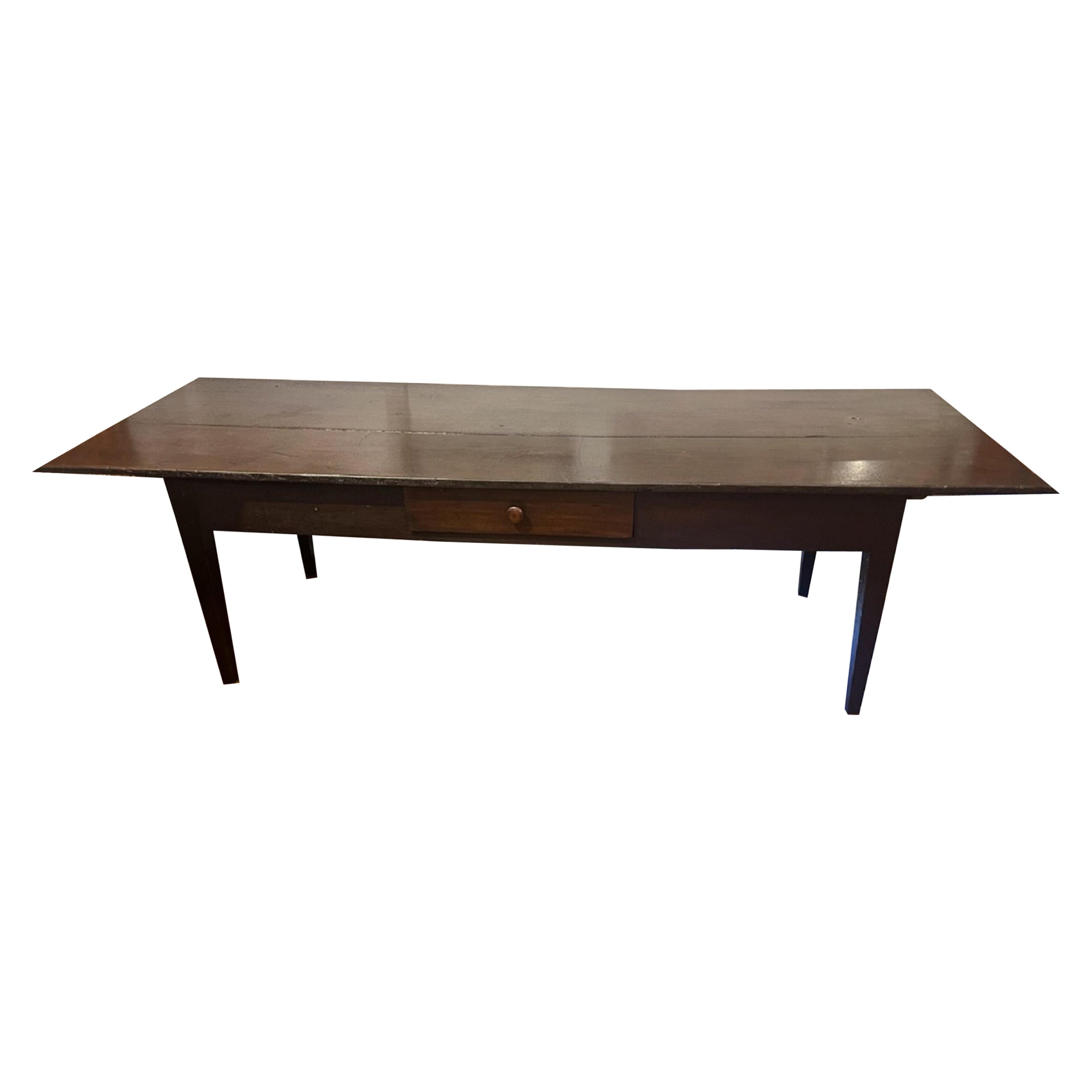 19Thc Walnut Harvest Table With Drawer