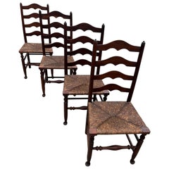 19Thc Walnut  Ladder Back Chairs -Set of Four